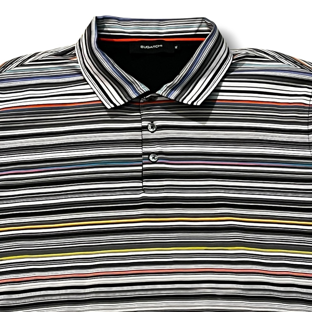 Bugatchi Polo Shirt Mens XL Colorful Stripes Stretch Knit Athleisure Designer